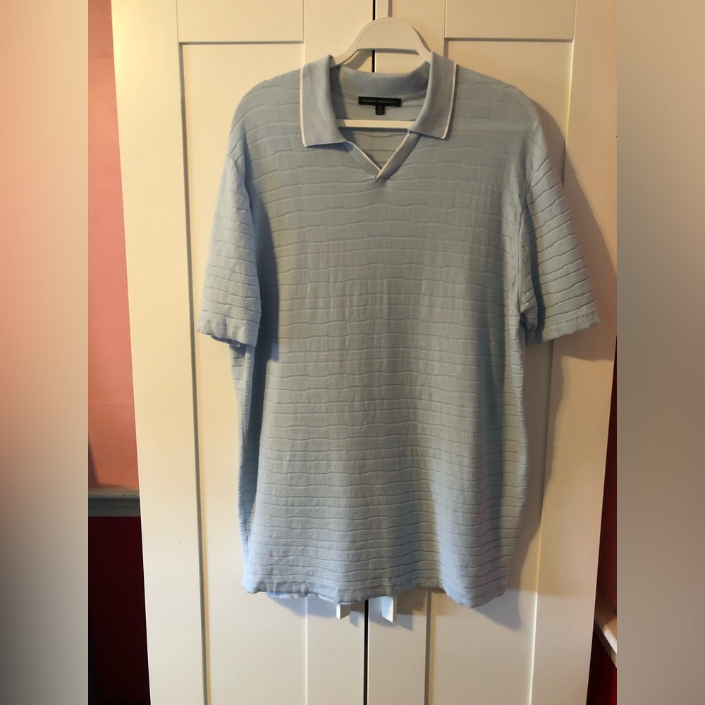 Robert Barakett Strato Stripe Organic Cotton Sweater Polo. Size XL